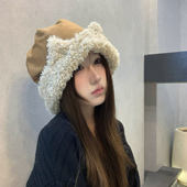 加绒保暖毛绒帽显脸小百搭个性 可爱猫耳朵包头帽女冬季 新款 冷帽潮