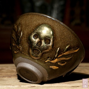 匠艺原创浮雕鎏金建阳建盏 传统民间工艺茶叶末茶杯个性铁盏门