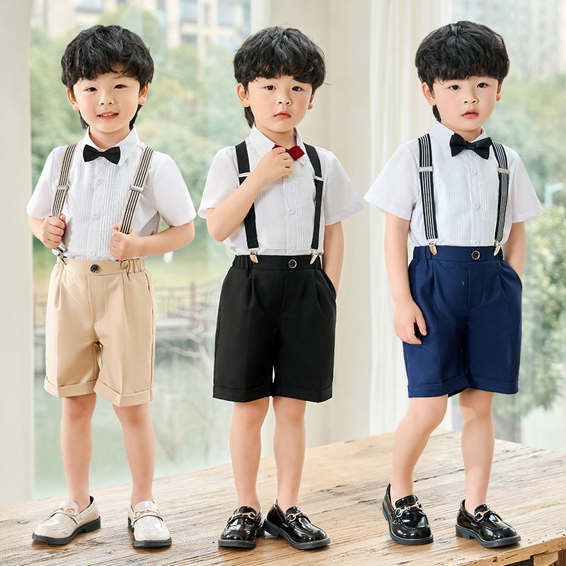 出租儿童西装夏季男童礼服短袖短裤小主持人走秀钢琴演出服租赁图片