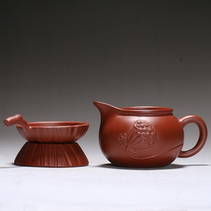 宜兴紫砂 原矿大红袍 莲蓬 公道杯 荷叶茶漏 茶具 配件