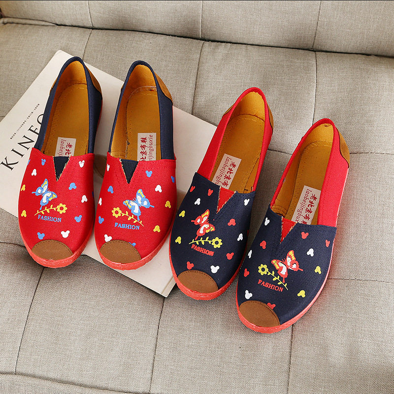 春夏新款女帆布鞋老北京布鞋女士软底休闲鞋浅口单鞋一脚蹬平底鞋