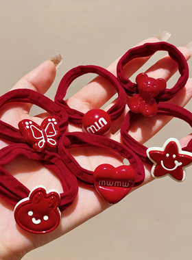 新年红色儿童发绳蝴蝶结发圈女童宝宝高弹力过年拜年皮筋头绳头饰