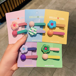 儿童可爱发夹女童宝宝拼色花朵圆珠鸭嘴夹小女孩多巴胺刘海侧边夹