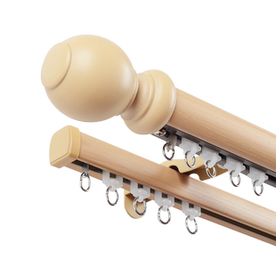 法瑞尔简约滑轮罗马杆实木装饰头原木静音窗帘轨道单双杆侧装滑道