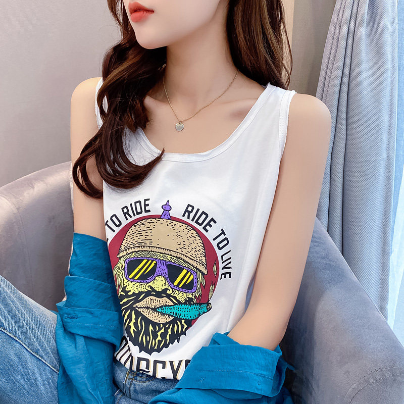 港味街头风大码纯棉印花内搭打底吊带背心女夏新款性感外穿上衣潮