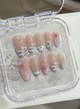 Mm nail古早味雕花穿戴甲日系千禧风夏日高级感纯手工美甲贴