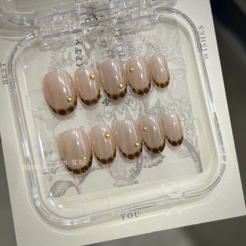 Mm nail玳瑁法式穿戴甲秋冬豹纹蹭粉ins百搭短款高级感手工美甲贴