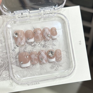 Mm nail法式格纹爱心穿戴甲春季短款高品质手工定制可拆卸美甲