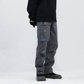 限时特价 TTWIS潮牌刺绣直筒工装 裤 男美式 泼墨水洗抽绳休闲裤