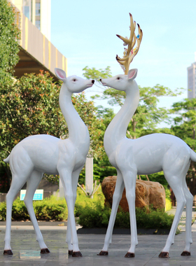 新款仿真白色梅花鹿雕塑造景