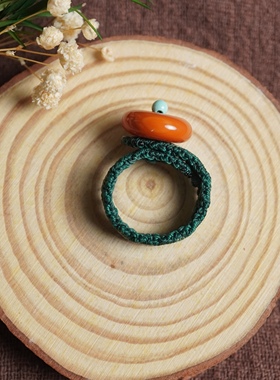 归林系列 |蜜蜡天然绿松石纯手工编织绿色戒指男女款原创不撞款