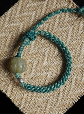 归林系列 |和田玉南瓜球925银手工编织可调节手绳清新高级男女款