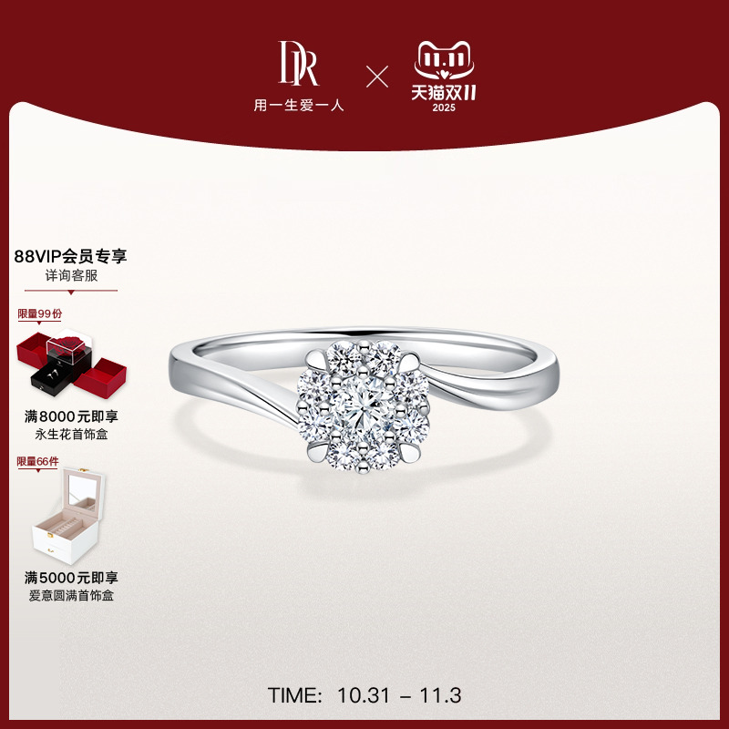 DRBELIEVE浪漫捧花求婚钻戒结婚群镶钻石铂金戒指碎钻J10206