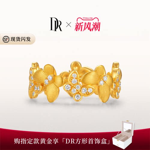 【现货速发】DR报喜蝶黄金戒指足金钻石蝴蝶灵动闪耀送女友礼物