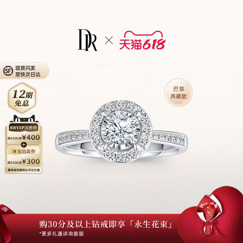 【618礼物】DRTRUE LOVE巴黎戒卢浮宫求婚钻戒群镶钻石WJ0331