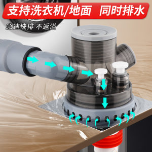 潜水艇鼎发专卖店潜水艇洗衣机下水管地漏接头二合一下排水三头通用地面两用防臭盖