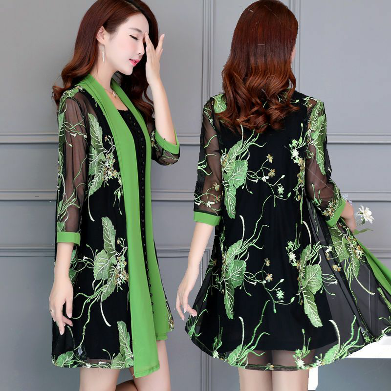 2023夏季新款韩版女装中老年妈妈装民族风旗袍外套女中长款防晒衣