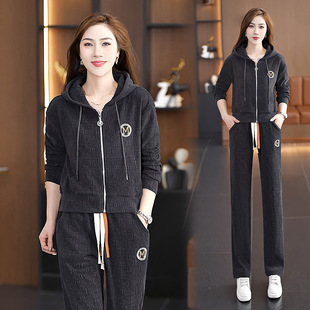 跨境2026春秋冬休闲运动服套装女秋款女装洋气跑步服女连帽套装