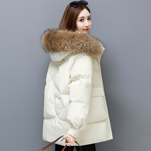 白鸭羽绒服女新款冬季保暖加绒加厚小个子中长款大毛领外套