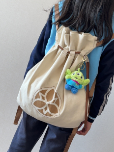 原神fes限定摩拉帆布双肩抽绳包