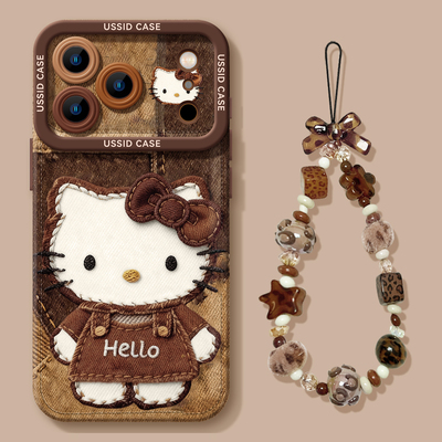 棕色牛仔猫咪带手链适用苹果华为