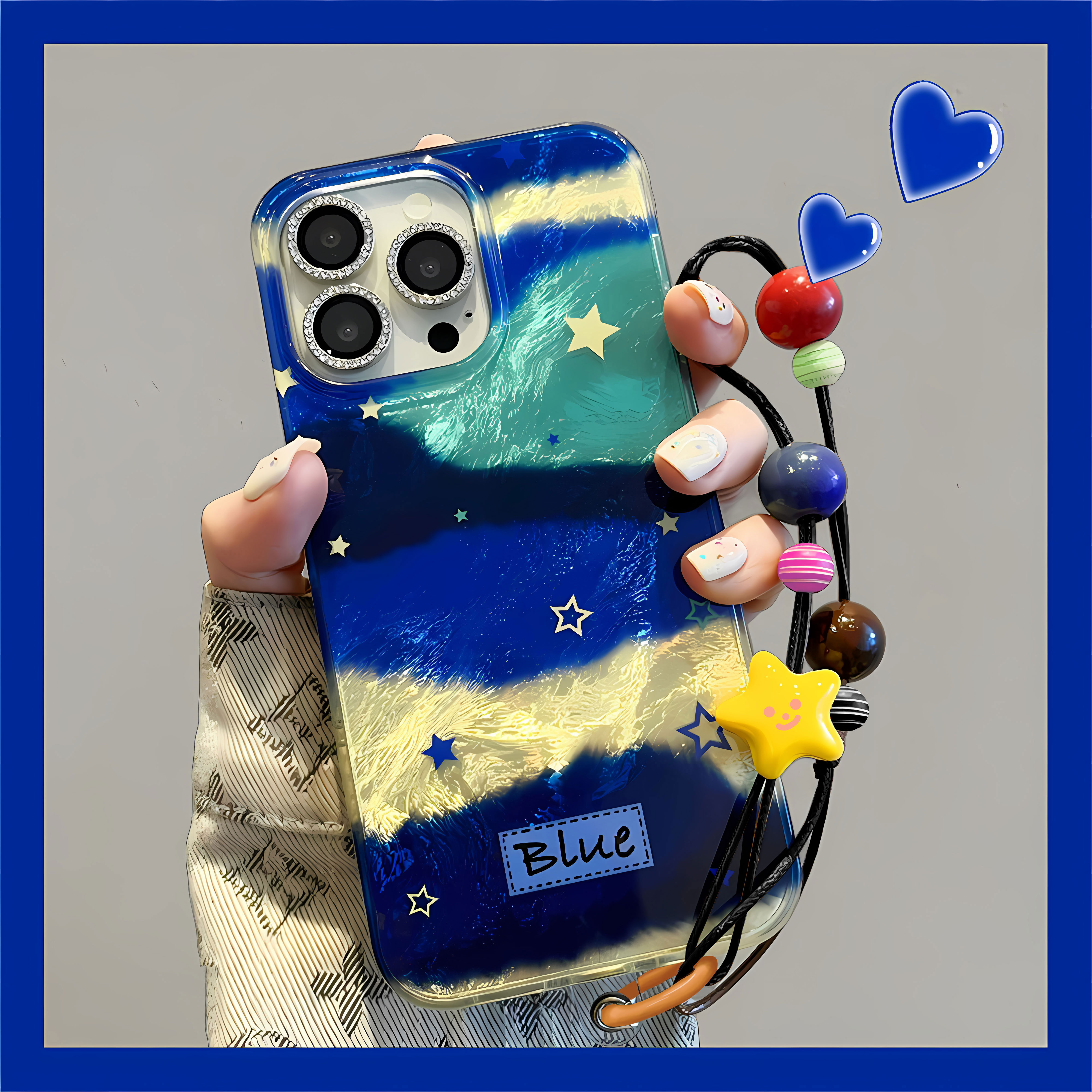 大孔冰川纹撞色星星适用苹果16手机壳iPhone15/13pro新款14/12promax华为P70女mate60pro荣耀200防摔X200PRO