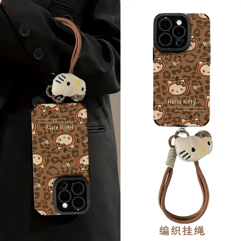 皮质橘头可爱KT猫适用苹果手机壳