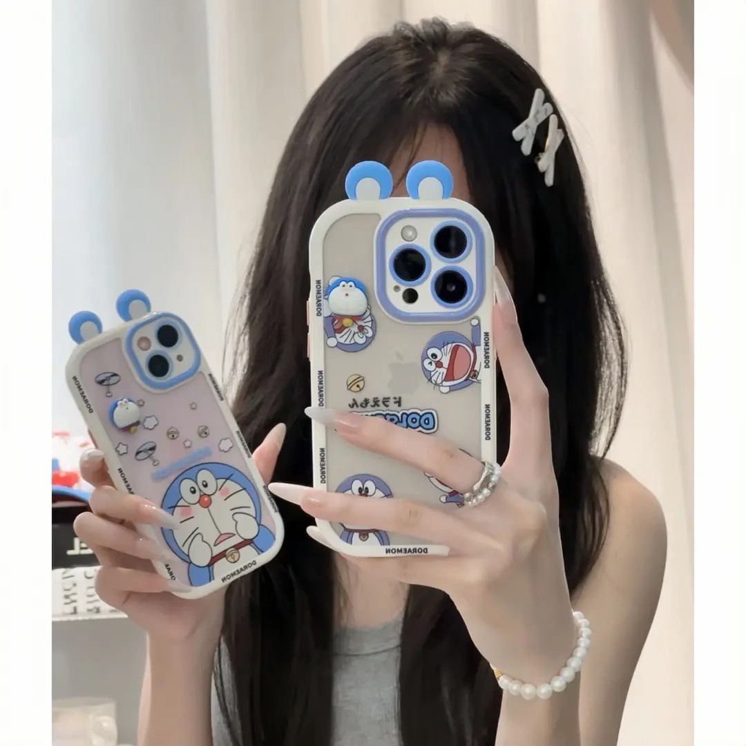 哆啦A梦立体耳朵适用苹果16promax手机壳mate70pro华为p60可爱iPhone13荣耀200新款Reno12女vivoS19小米15/14