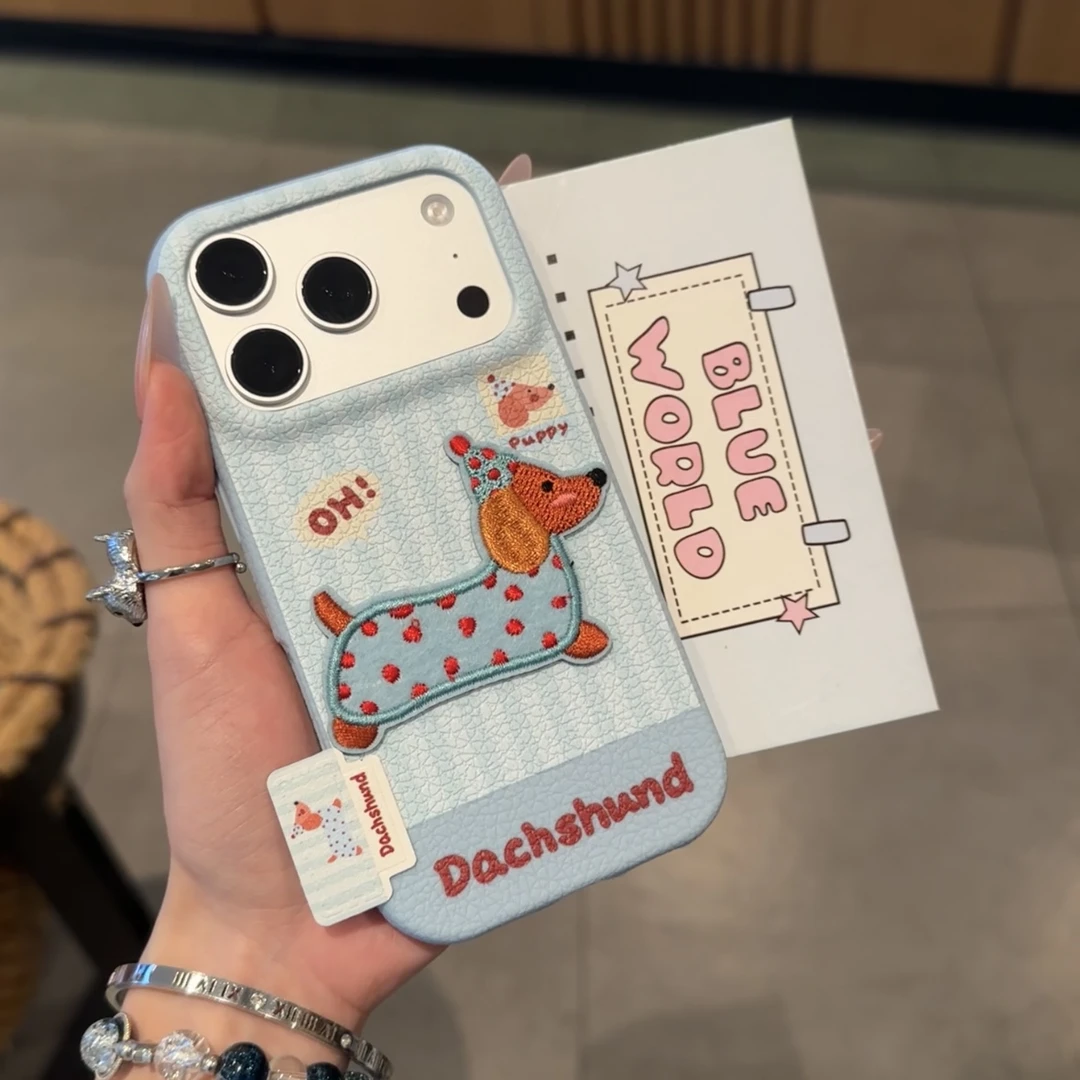 波点小狗刺绣标签适用苹果手机壳