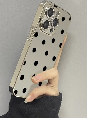 黑色波点适用苹果16promax手机壳小米15/14红米k80华为mate70pro新款P60荣耀300保护套OPPORENO13女vivos20潮
