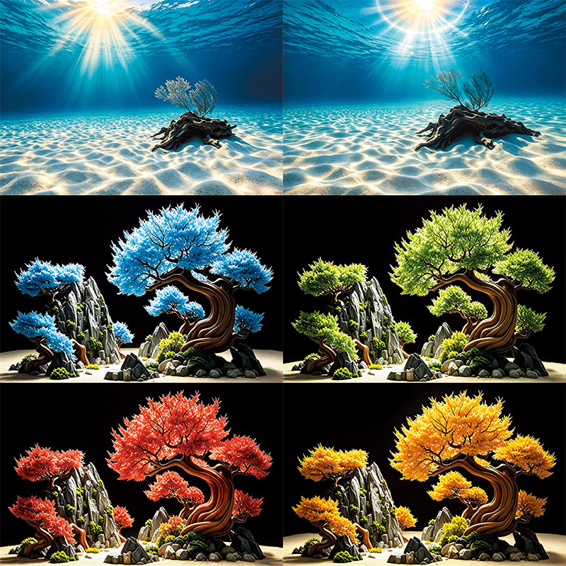 鱼缸背景贴纸壁纸高清图3D立体水族箱海底造景外贴装饰鱼缸背景画