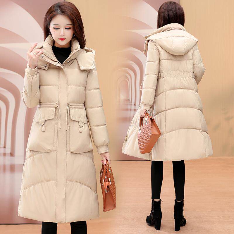 时尚中老年女士加厚中长款修身显瘦修身收腰连帽2025冬季新款棉衣