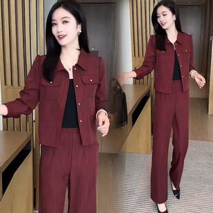 小香风时尚工装套装女2025春秋款洋气减龄短外套阔腿裤气质两件套