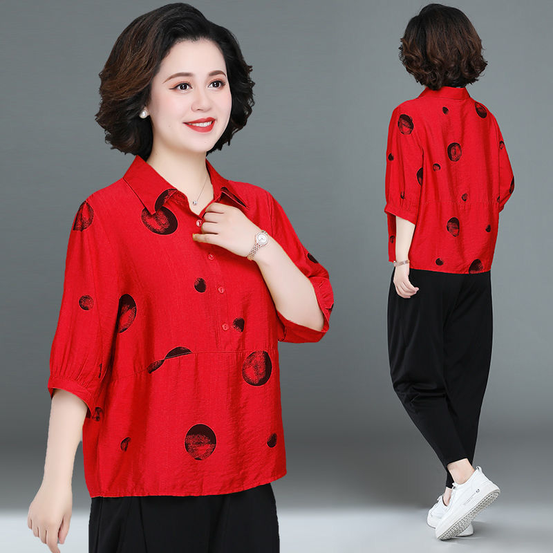 夏装棉麻中老年妈妈宽松亚麻上衣