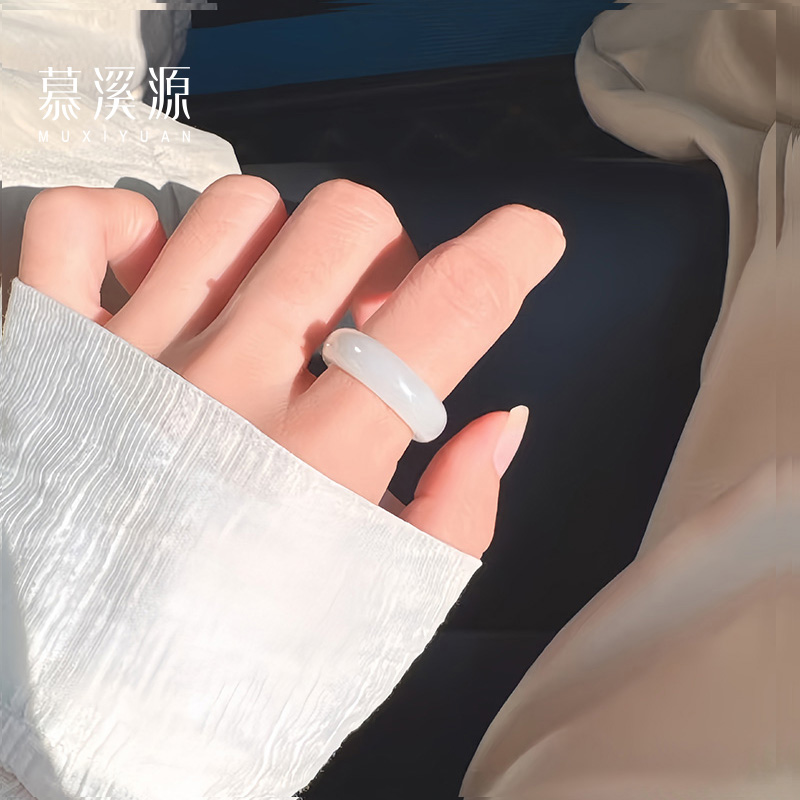 慕溪源和田玉羊脂玉晴水色戒指指环女款男款情侣款戒圈