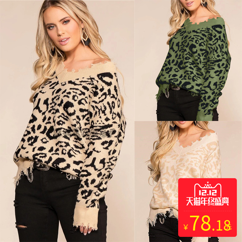Long Sleeve Large Size Leopard Knit Sweater|ruв категории Женская одежда, свитер - от Buy2taobao.com для оказания профессиональной услуги покупки агента Taobao