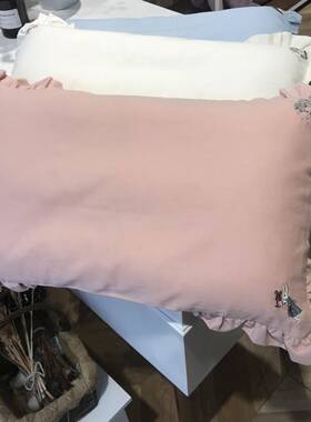 纯棉60计数轻刷女孩纯棉枕套30*50花边刺绣兔子图案40*60cm