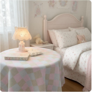 桌布女生卧室茶几彩色宿舍撞色餐小碎花装 饰拼缝桌垫粉蓝原创书桌