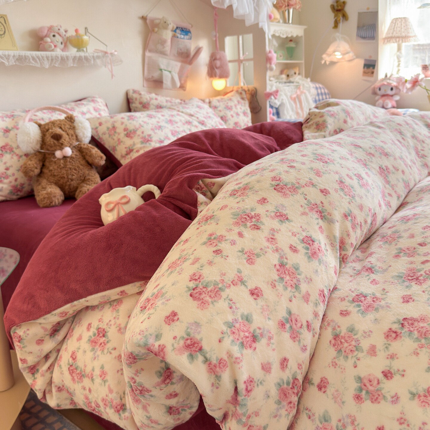 法式碎花牛奶绒四件套2025新款冬季双面珊瑚绒被套宿舍床单三件套