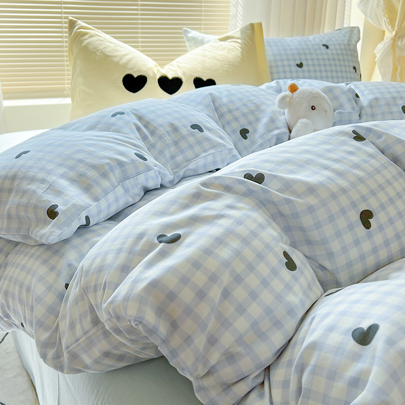 ins爱心奶油风水洗棉四件套