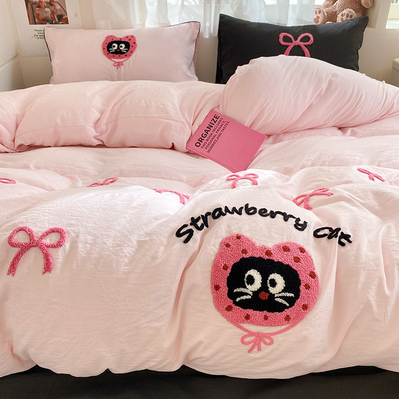 卡通可爱水洗棉毛巾绣四件套