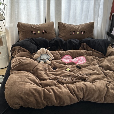 可爱kt猫牛奶绒四件套秋冬季加厚