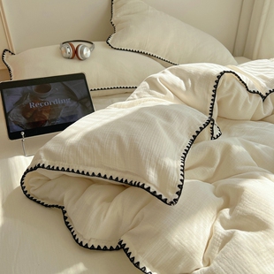 高级感奶油白床上四件套水洗棉被套2025新款 非全棉纯棉床单三件套