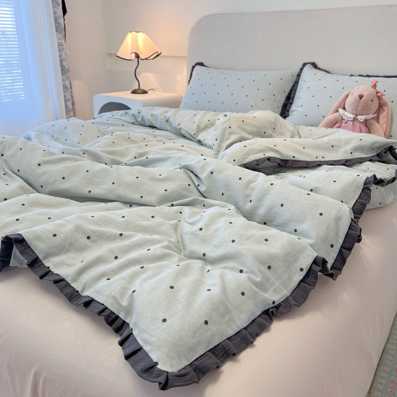 皱皱纱水洗棉花边四件套韩式波点