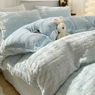 冬季 加绒A类濑兔毛绒被套单件1.5米珊瑚绒牛奶绒被罩学生宿舍被单