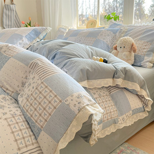 ins小清新泡芙纱花边四件套非全纯棉被套床单学生宿舍床品三件套3