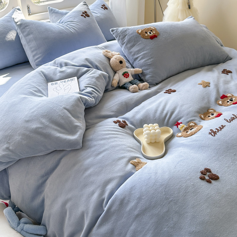 加厚牛奶绒被套单件冬季加绒被单
