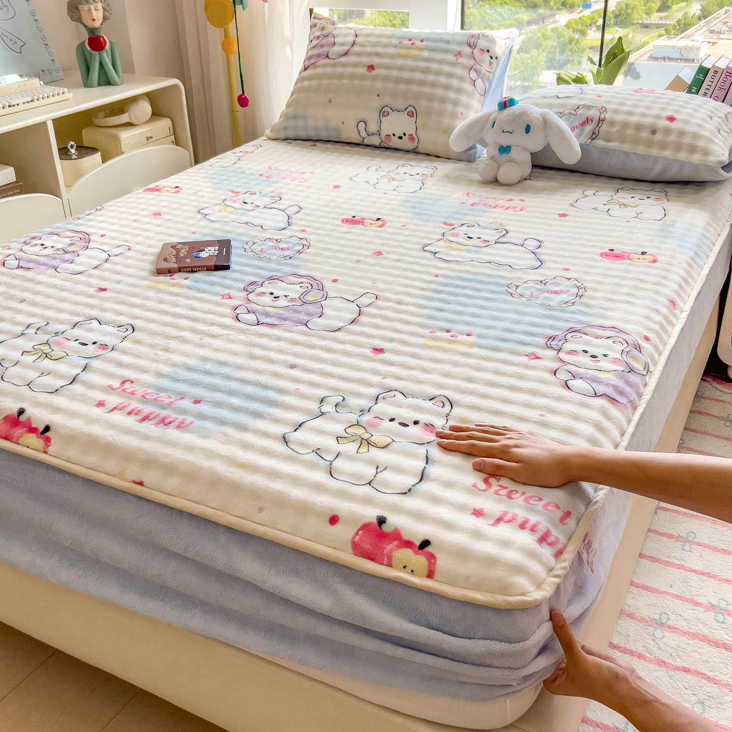 卡通泡泡绒床笠单件2025新款牛奶绒床垫保护罩儿童单人宿舍床罩套