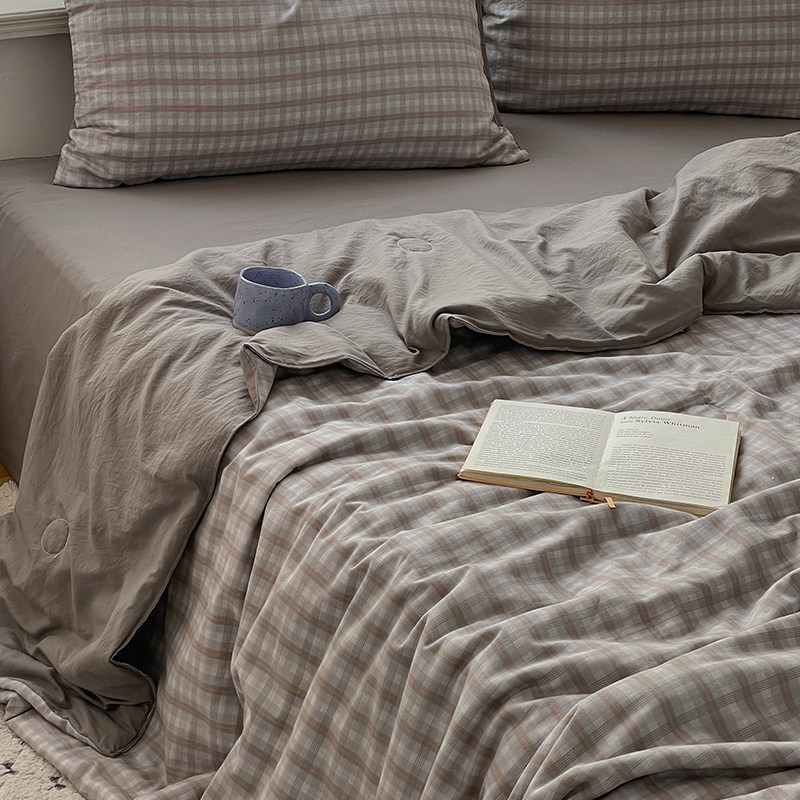 日式高级灰水洗棉夏凉被四件套2025新款非全棉纯棉可机洗空调被子