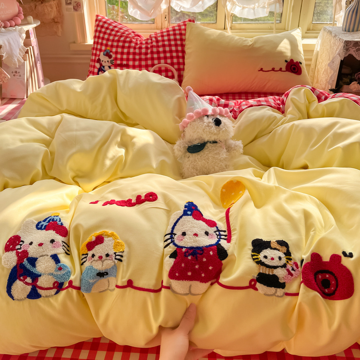 可爱ins毛巾绣四件套卡通被套2026新款宿舍床单三件套非全棉纯棉4,床上用品,床品套件/四件套/多件套,淘宝优惠券,粉丝福利购,淘宝优惠卷